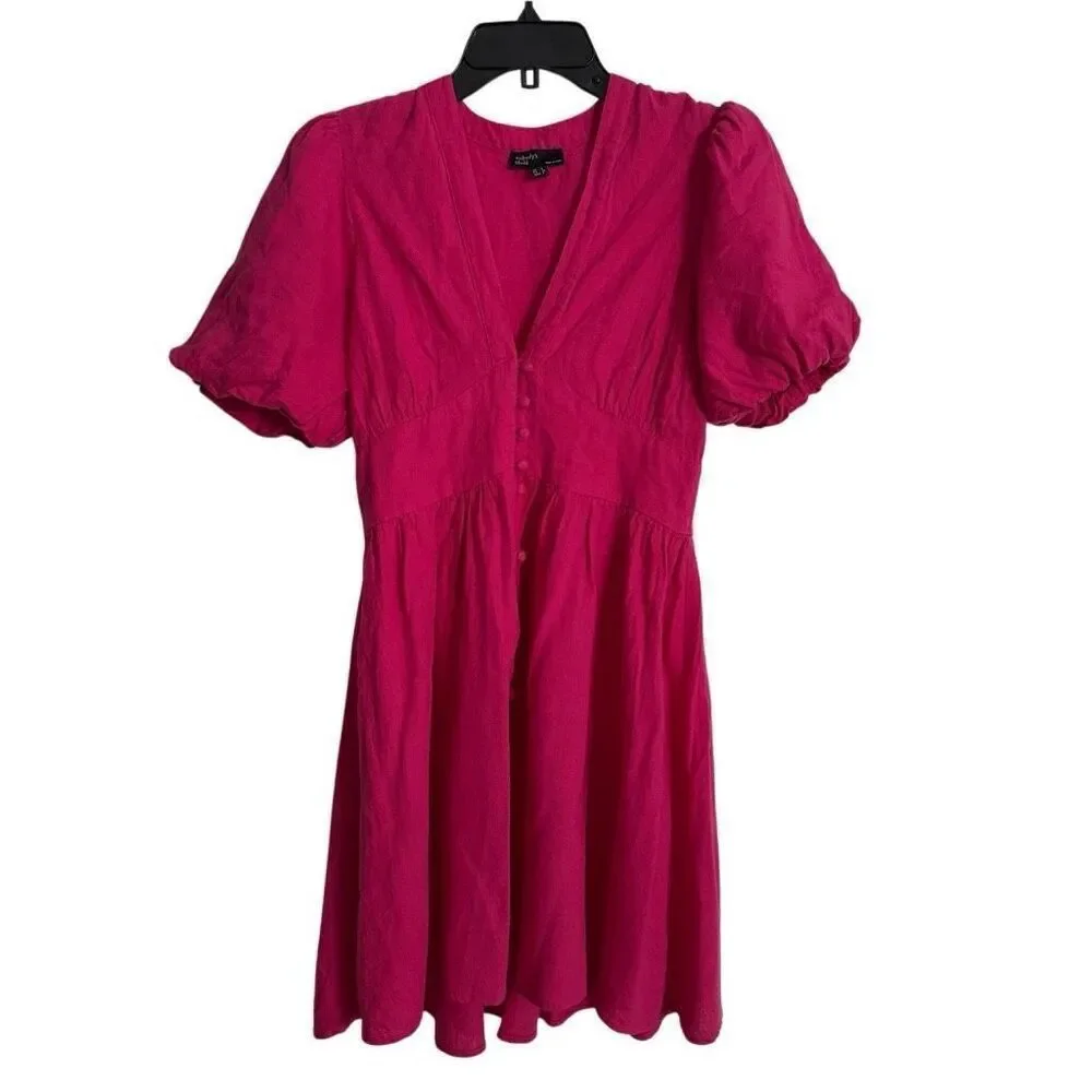 Nobody’s Child Pink Linen-blend Short Sleeve Starlight Mini Dress US4